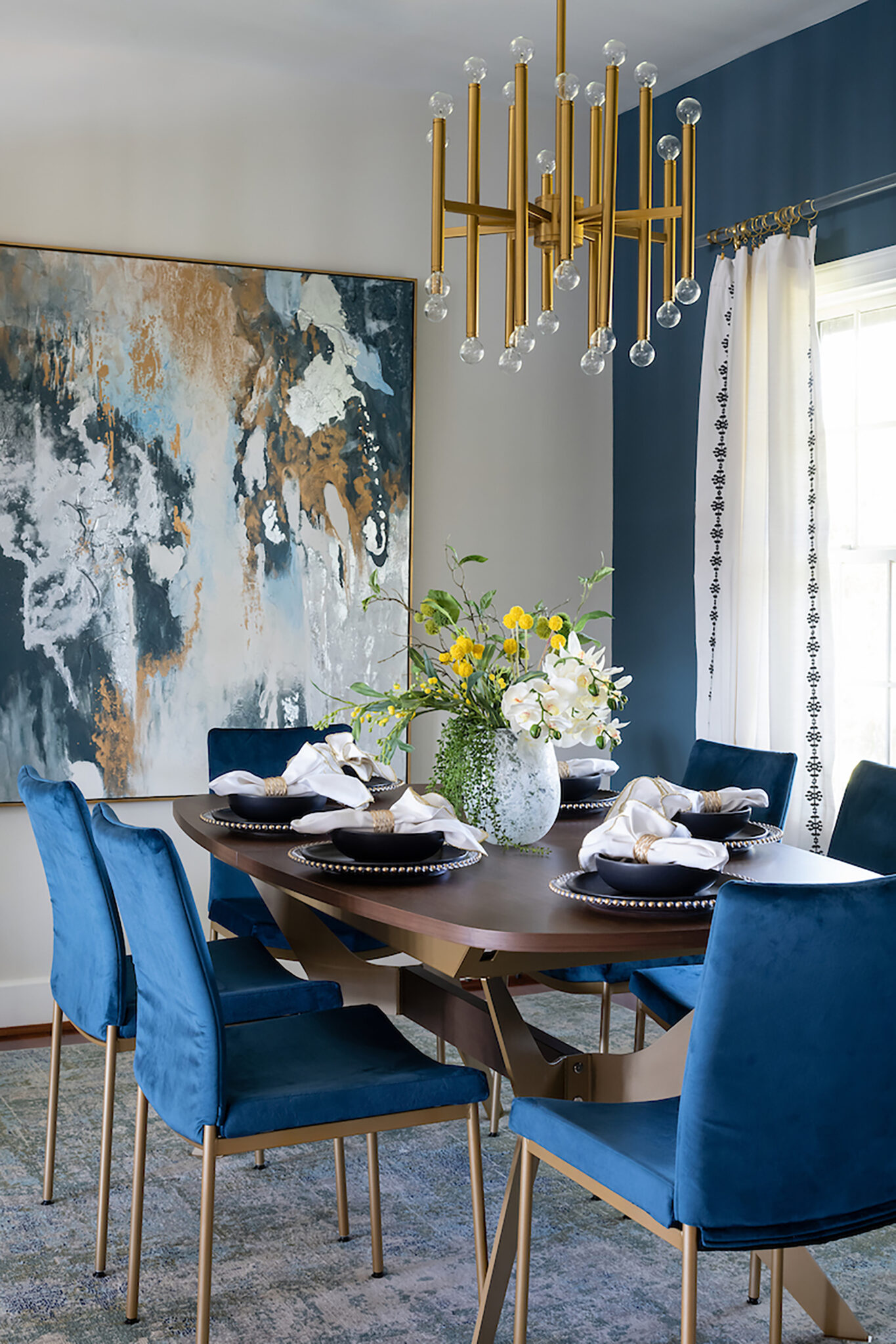 blue semi-modern dinning room