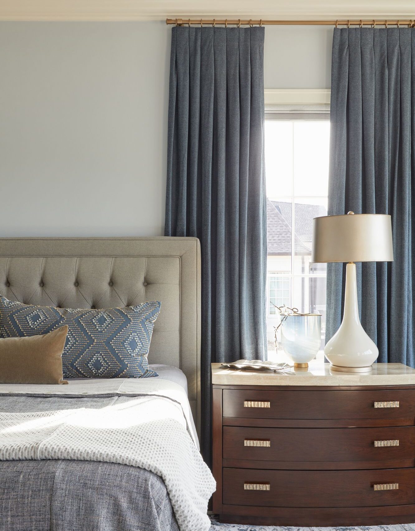 Soft window treatments options for master bedroom in Dover.