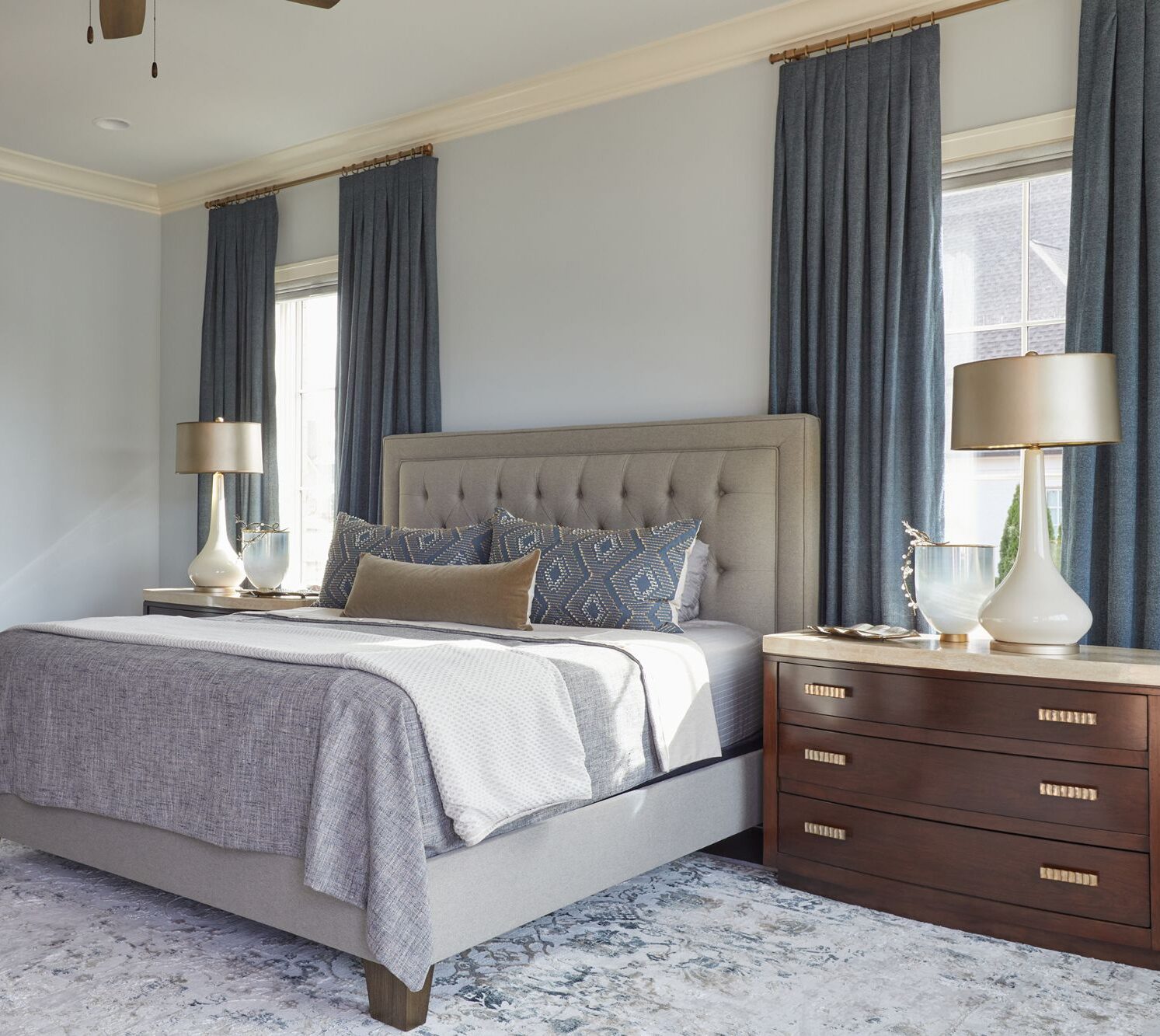 Deanna Kovach transitional contemporary master bedroom interior design plan in Dover.