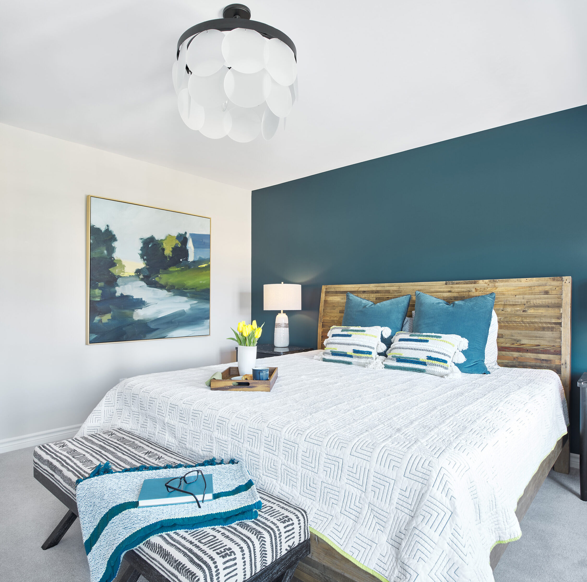 Blue and white bedroom